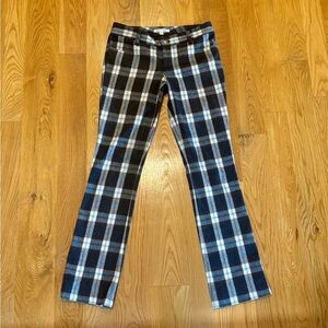 Alice + Olivia Plaid Low Rise Boot Pants - Brown and White